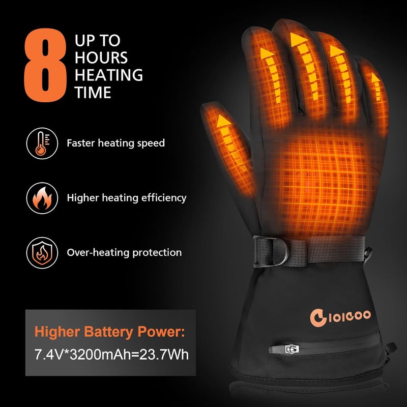 GIOIGOO 7.4V 3200MAH Rechargeable Heated Gloves for Men Women Hand Warmer Snow Gloves for Ski Hiking Skating Camping Outdoor Activities - Image 3